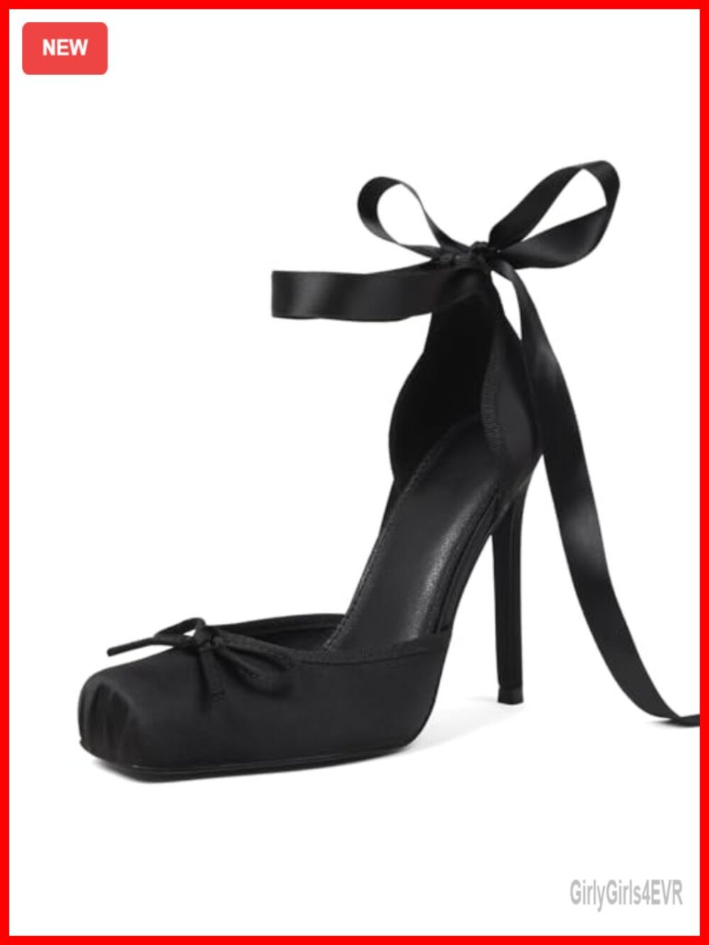 Satin Ballet Heels Closed Toe Stiletto Pumps with Bow & Ankle Strap